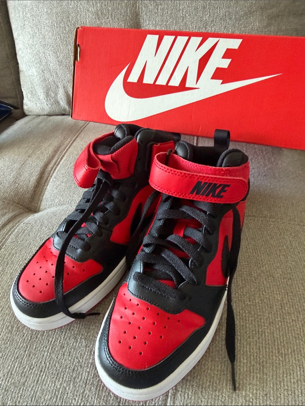 Nike Kids Red and Black High-Top Sneakers size 5y